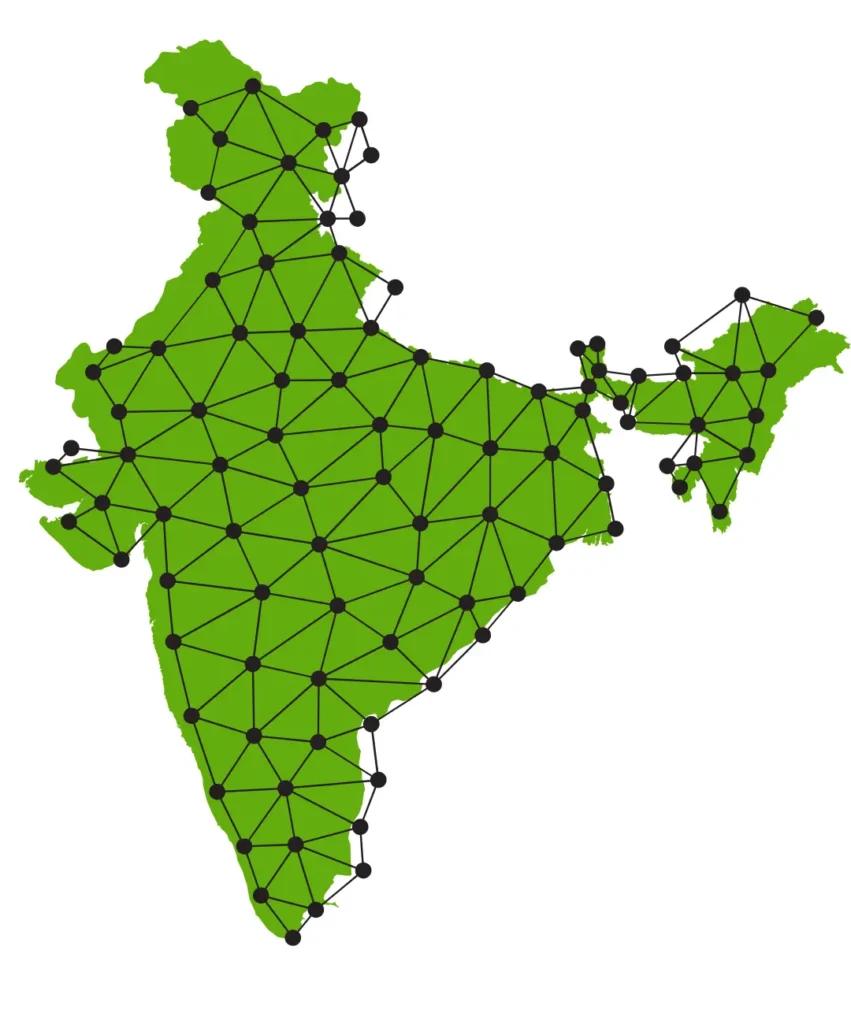 green indian map with connected dots